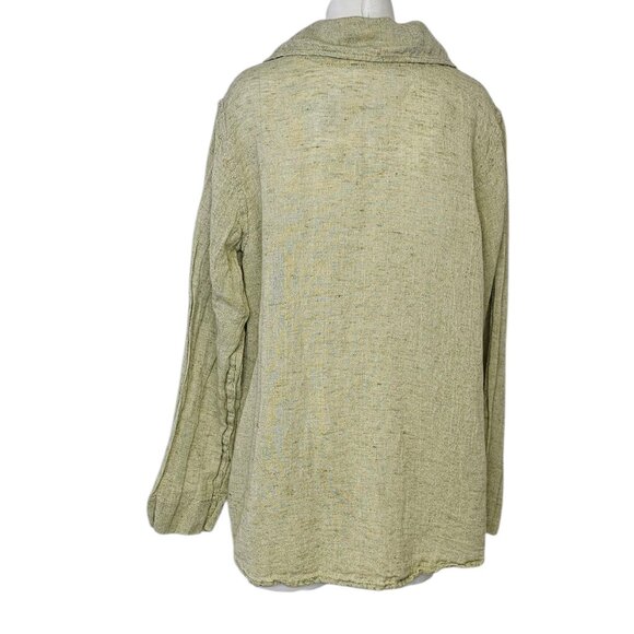 FLAX Womens Button Up Long Sleeve Shirt, Linen Cotton Blend, V-Neck, Collared, M - Picture 4 of 8